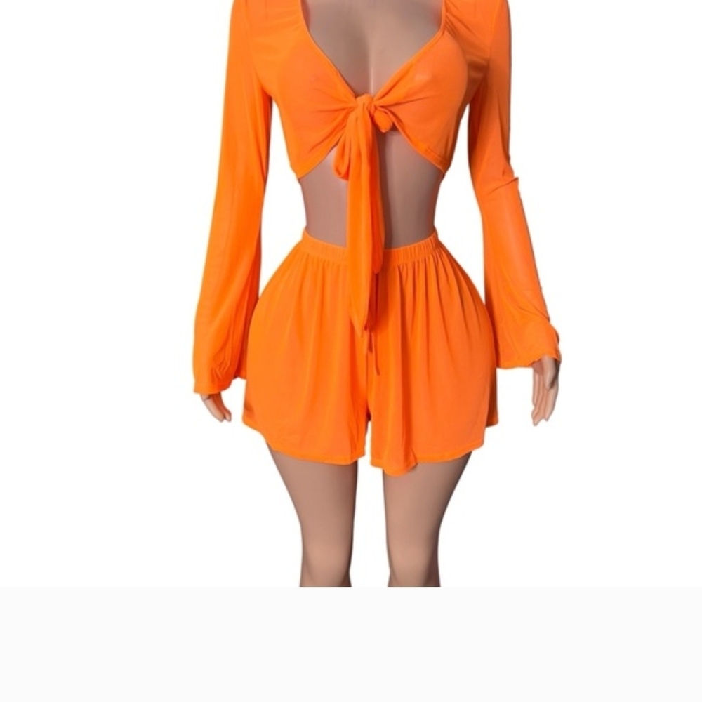 Women's Sheer Orange Tie-Front Set